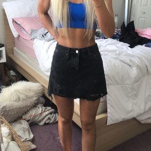 American Eagle Distressed Black Denim Skirt